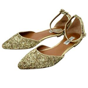 STEVE MADDEN | Iddenn Ankle Strap d'Orsay Flat Shoes~SHIMMER GOLD SIZE 8.5